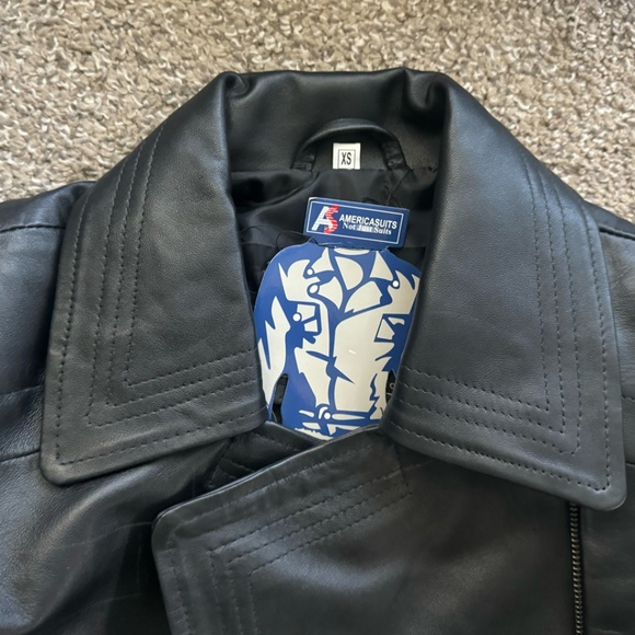 black fringe-trim leather motorcycle jacket - Picture 3 of 4